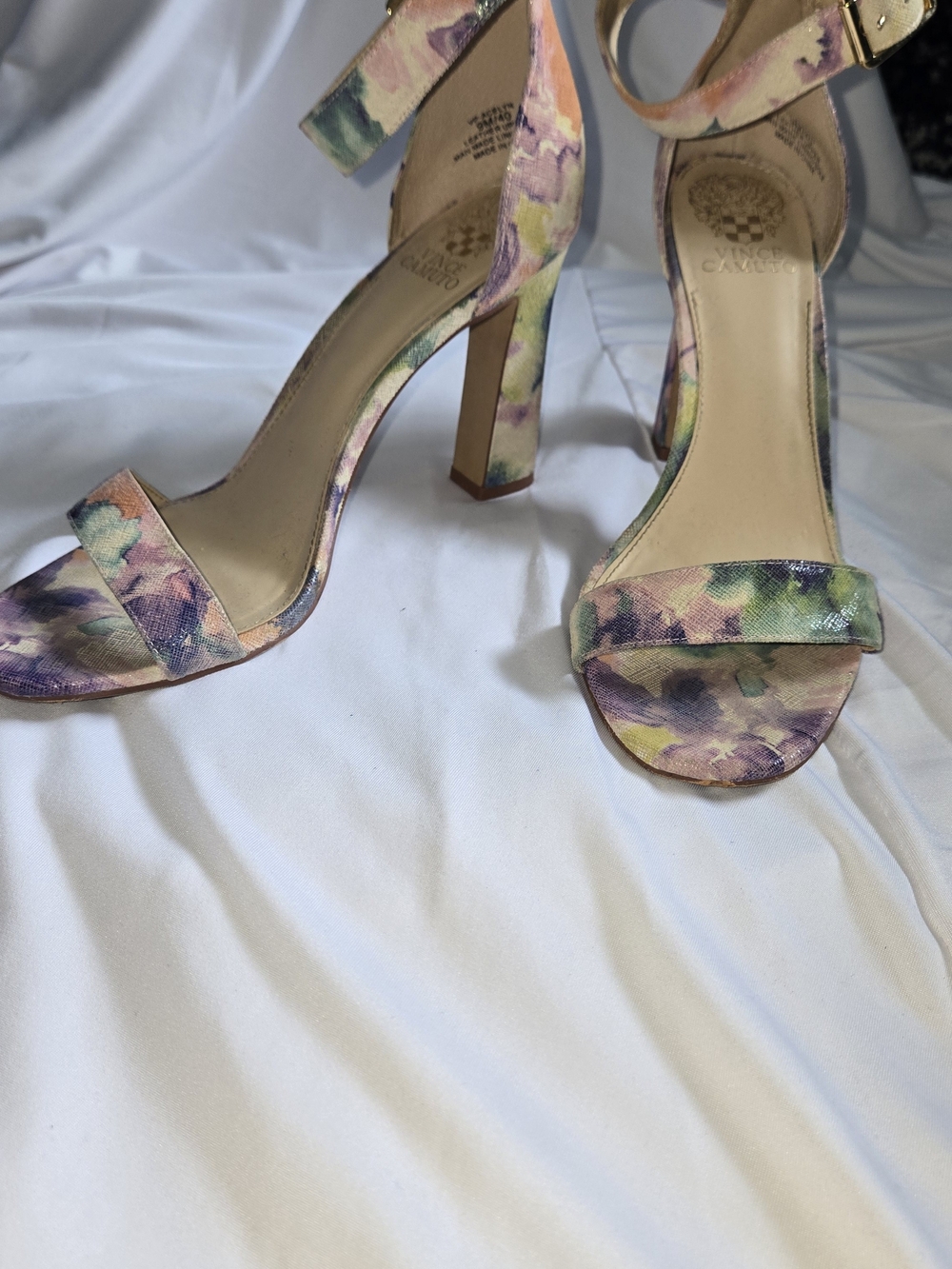 Vince Camuto Floral Pastel Open-Toe Block Heel Sandals